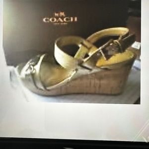 Coach Hinna Leather Platform Cork Wedge Sandals.  Size 5.5 M